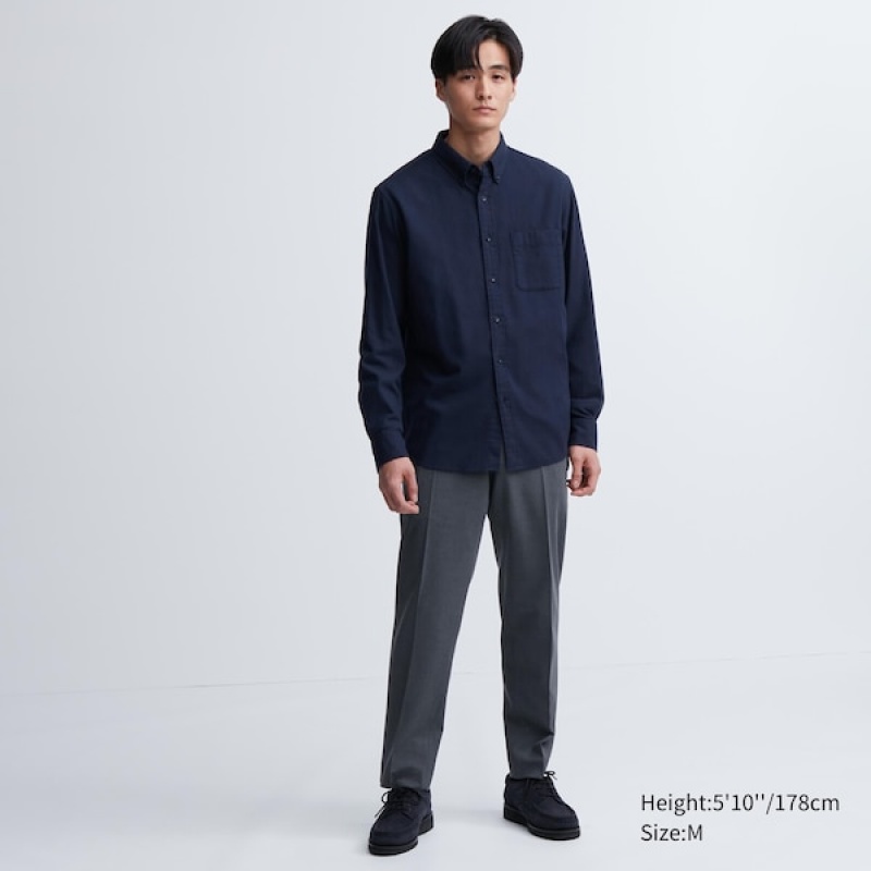 Uniqlo Flannel Long-Sleeve Skjorte Herre Blå | 3046-FNZXY