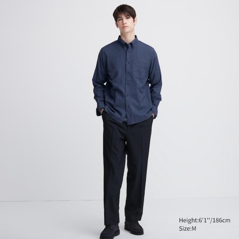 Uniqlo Flannel Long-Sleeve Skjorte Herre Blå | 3046-FNZXY