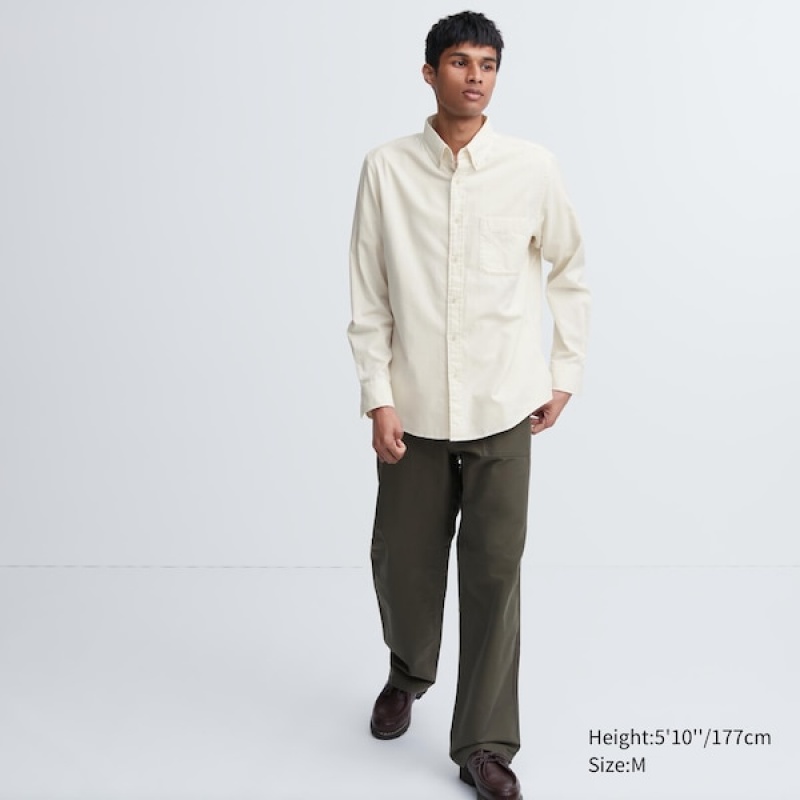 Uniqlo Flannel Long-Sleeve Skjorte Herre Hvite | 4639-KZUAB