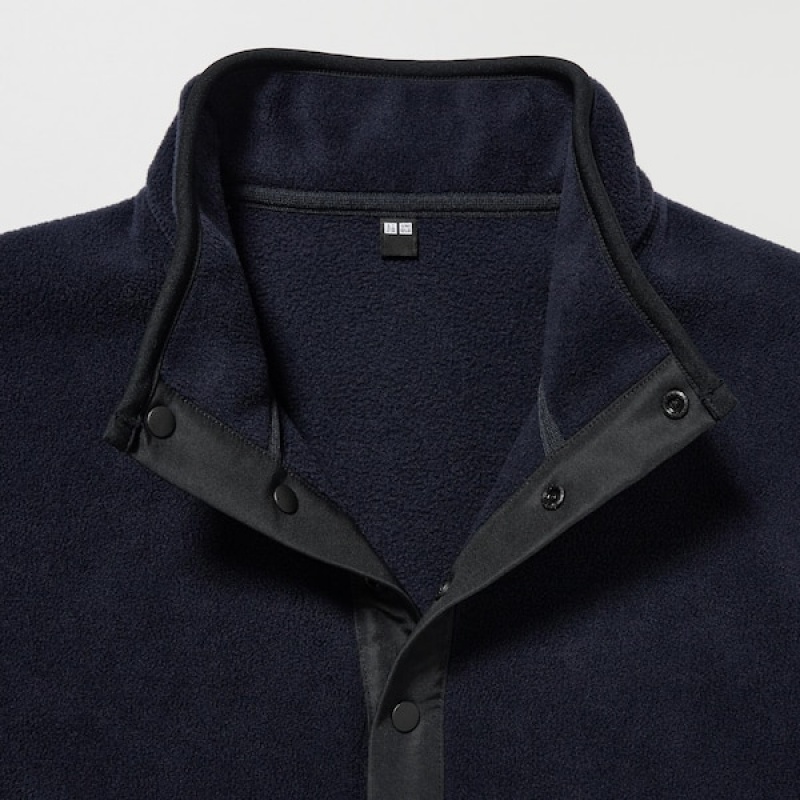 Uniqlo Fleece Button Up Long-Sleeve Pullover Herre Marineblå | 7130-GUOEZ