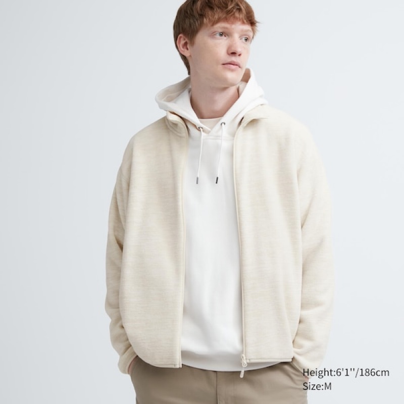 Uniqlo Fleece Full-Zip Long-Sleeve jackets Herre Hvite | EUJYLG-079