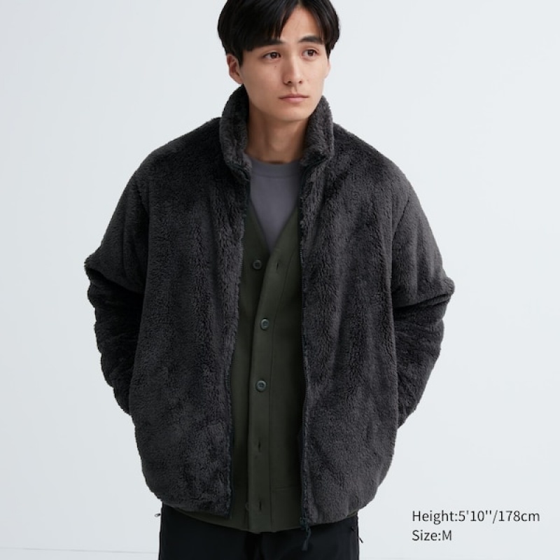 Uniqlo Fluffy Yarn Fleece Full-Zip jackets Herre Mørke Grå | MFOKTH-842