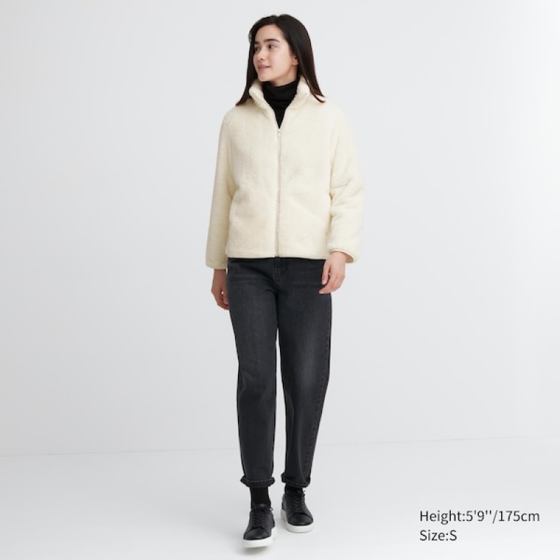 Uniqlo Fluffy Yarn Fleece Full-Zip jackets Dame Hvite | 5140-VXPBM