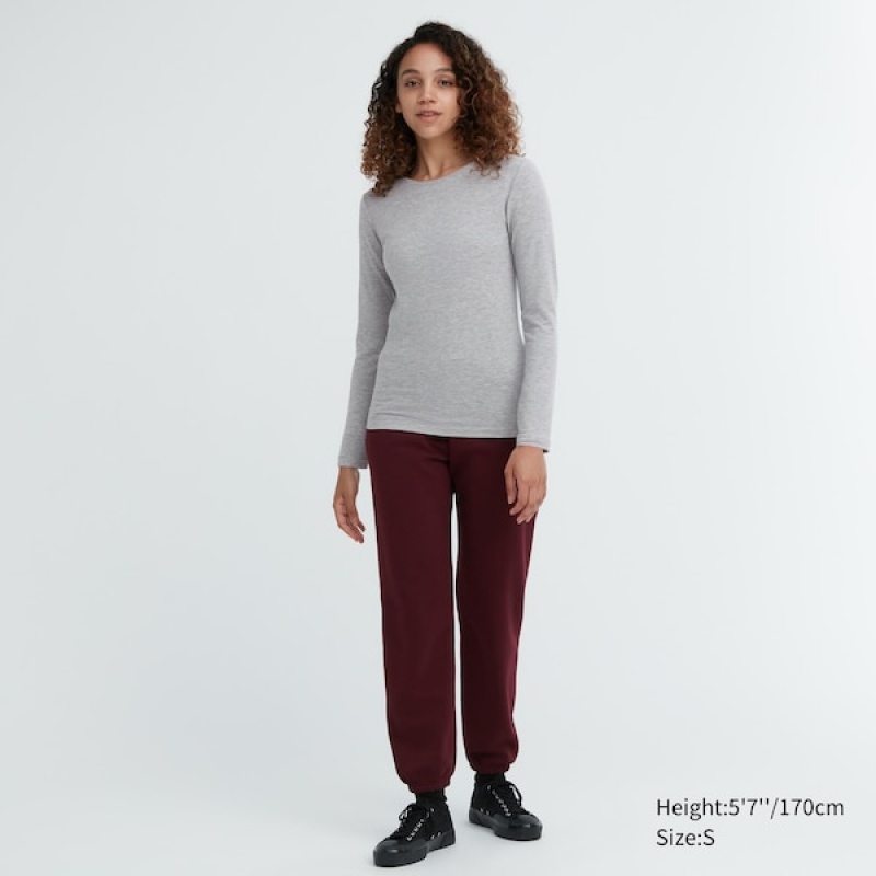 Uniqlo HEATTECH Bomull Crew Neck Long-Sleeve T-skjorte Dame Mørke Grå | 3724-ZMQNS