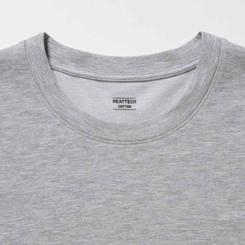 Uniqlo HEATTECH Bomull Crew Neck T-skjorte Herre Grå | 5320-YSVWZ