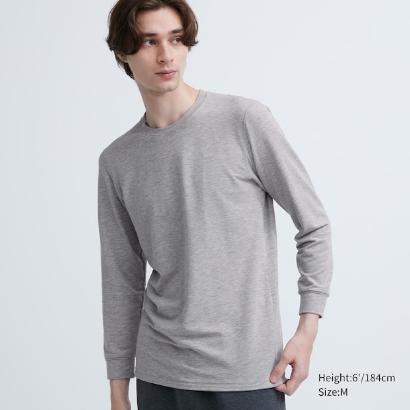 Uniqlo HEATTECH Bomull Crew Neck T-skjorte Herre Grå | 5320-YSVWZ