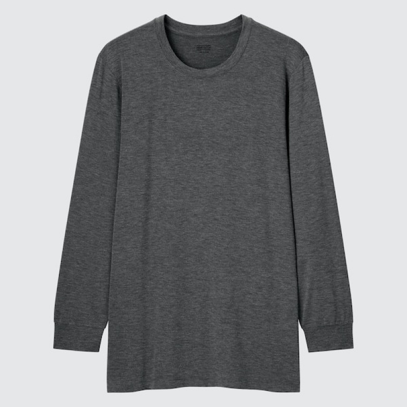 Uniqlo HEATTECH Crew Neck Long-Sleeve T-skjorte Herre Grå | 1639-BSHZY