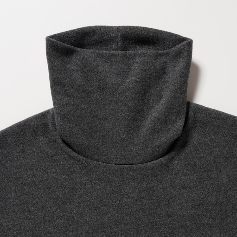 Uniqlo HEATTECH Fleece Turtleneck Long-Sleeve T-skjorte Dame Mørke Grå | 5826-VUBWS