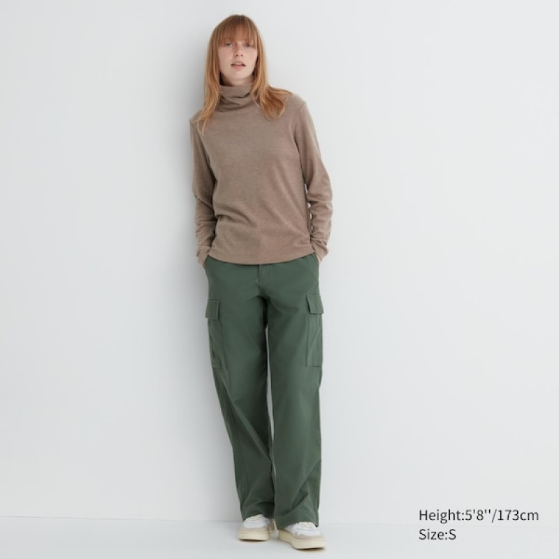 Uniqlo HEATTECH Fleece Turtleneck Long-Sleeve T-skjorte Dame Beige | 5863-FVDWL