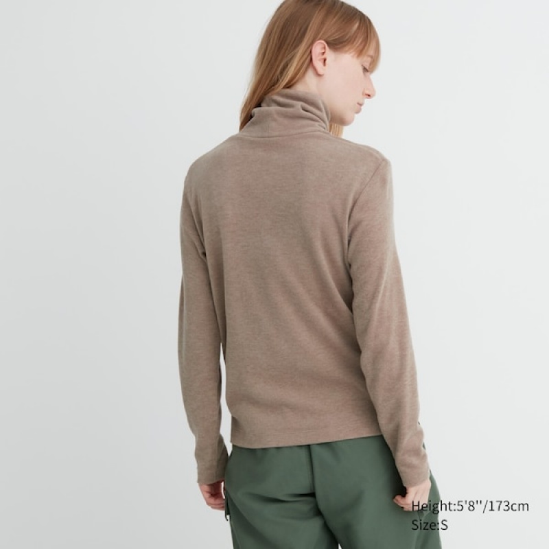 Uniqlo HEATTECH Fleece Turtleneck Long-Sleeve T-skjorte Dame Beige | 5863-FVDWL