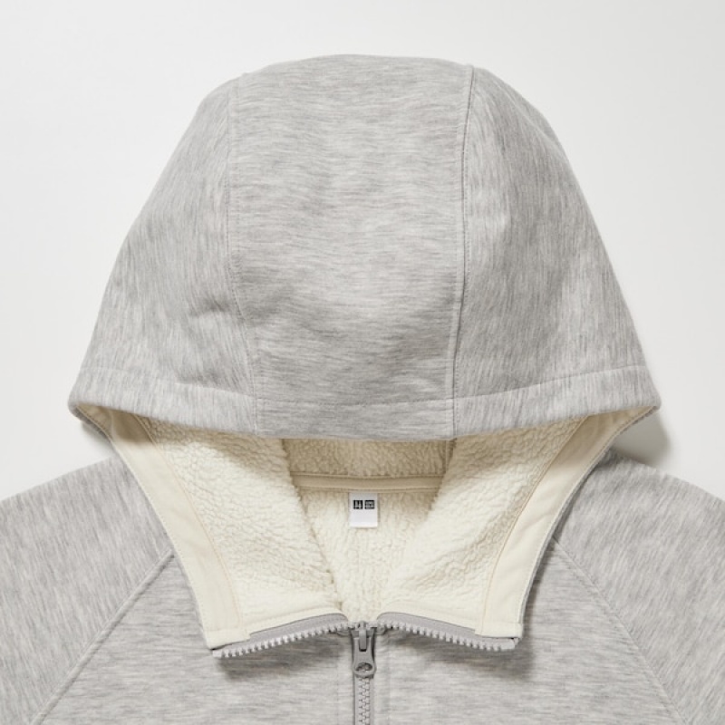 Uniqlo HEATTECH Pile-Forede Sweat Full-Zip Hettegenser Herre Grå | 0294-DZUMW