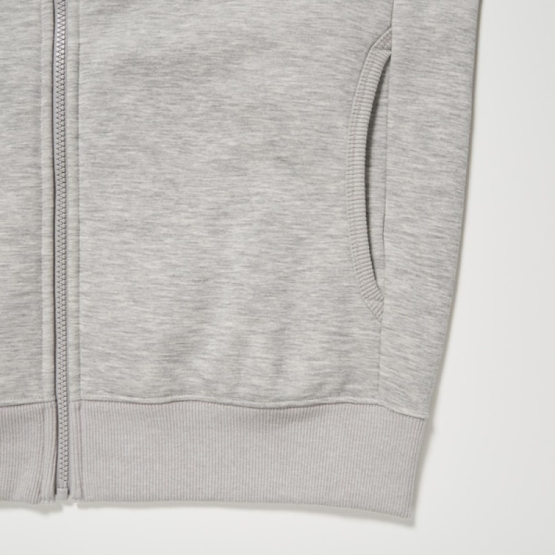 Uniqlo HEATTECH Pile-Forede Sweat Full-Zip Hettegenser Herre Grå | 0294-DZUMW