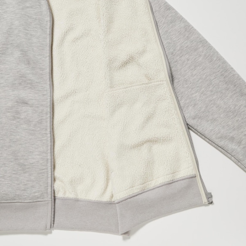 Uniqlo HEATTECH Pile-Forede Sweat Full-Zip Hettegenser Herre Grå | 0294-DZUMW