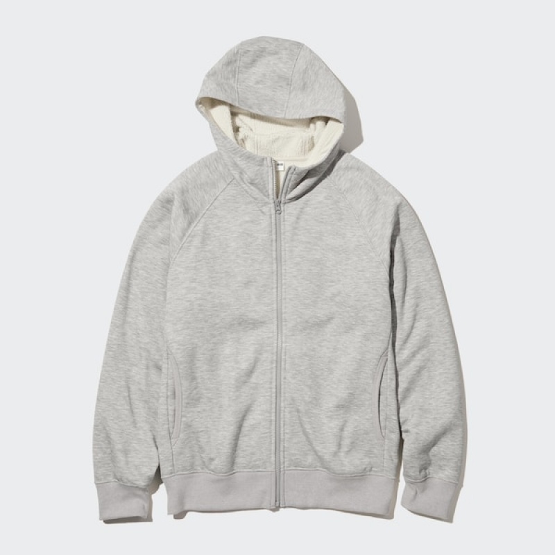 Uniqlo HEATTECH Pile-Forede Sweat Full-Zip Hettegenser Herre Grå | 0294-DZUMW