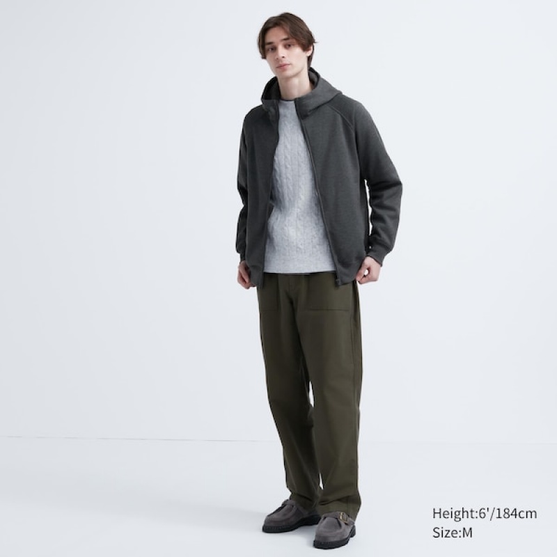 Uniqlo HEATTECH Pile-Forede Sweat Full-Zip Hettegenser Herre Mørke Grå | 7641-LXFQU