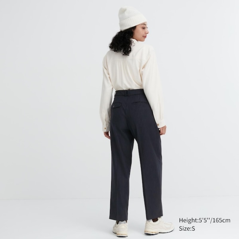 Uniqlo HEATTECH Plissert Tapered Bukse Dame Marineblå | 0471-EBUXW