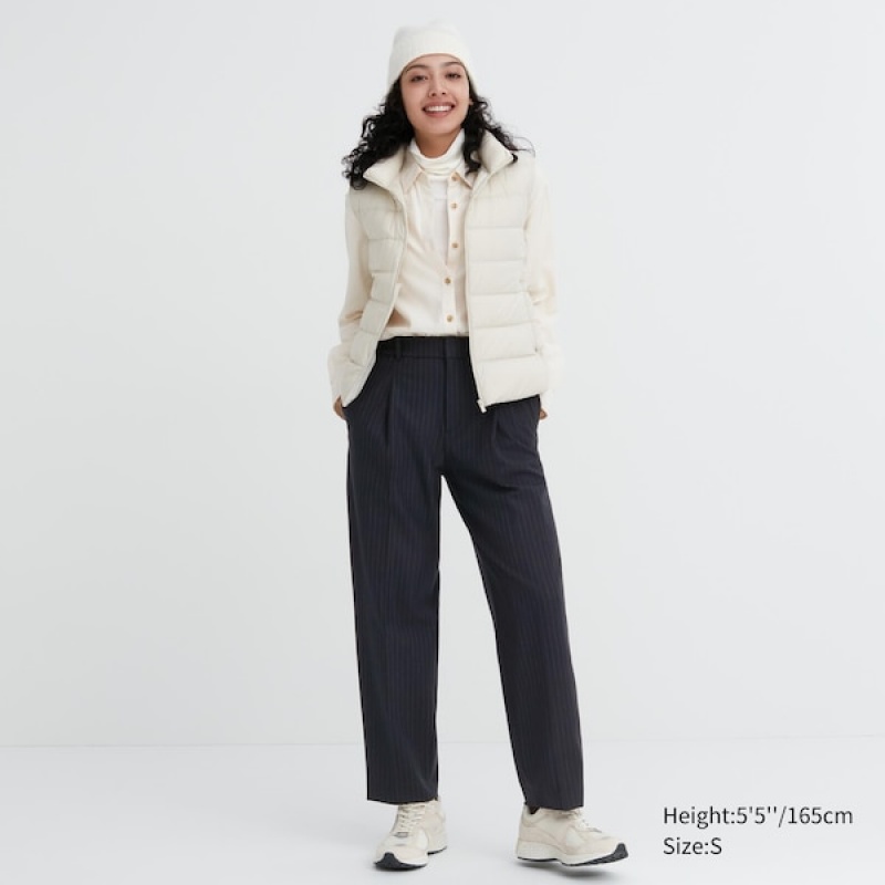 Uniqlo HEATTECH Plissert Tapered Bukse Dame Marineblå | 0471-EBUXW