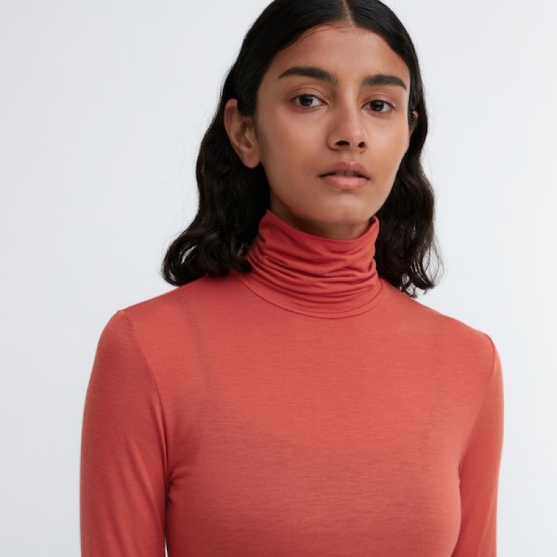 Uniqlo HEATTECH Ultra Light Turtleneck Long-Sleeve T-skjorte Dame Oransje | 0475-PQXNW