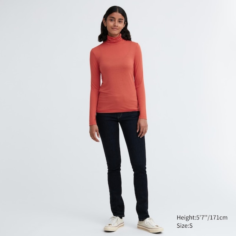 Uniqlo HEATTECH Ultra Light Turtleneck Long-Sleeve T-skjorte Dame Oransje | 0475-PQXNW