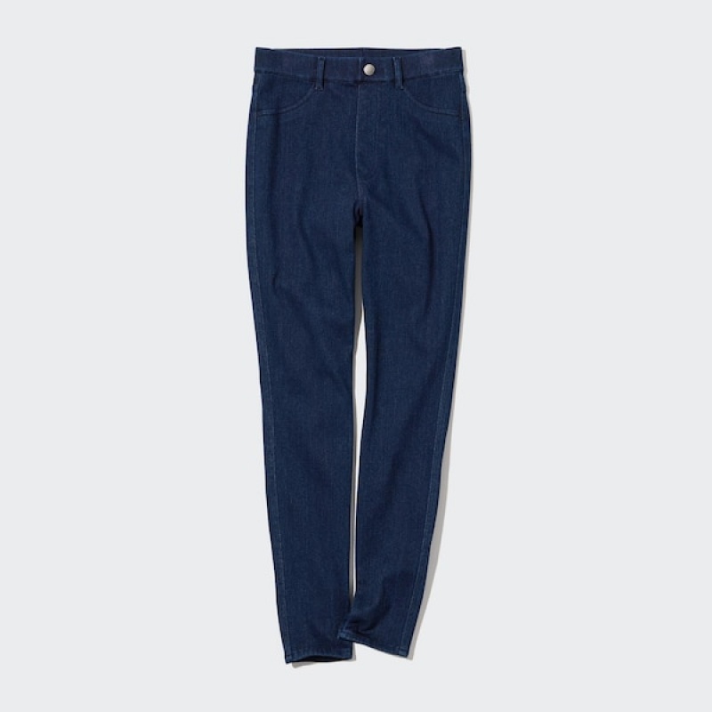 Uniqlo HEATTECH Ultra Stretch High-Rise Denim Leggings Bukse Dame Blå | 4819-IKRFP