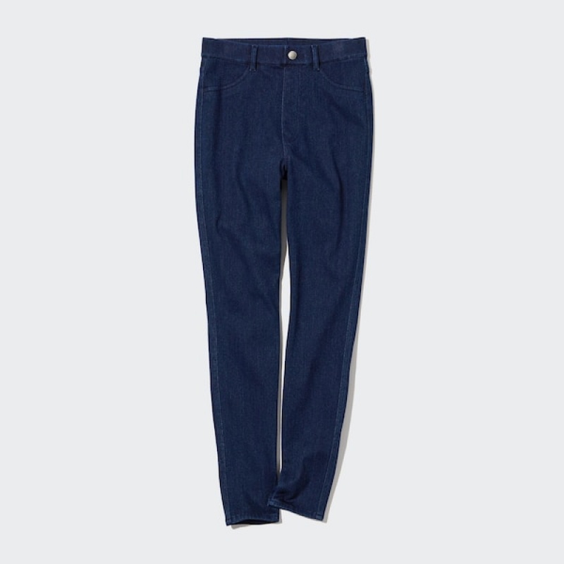 Uniqlo HEATTECH Ultra Stretch High-Rise Denim Leggings Bukse Dame Blå | 1574-DSKMJ