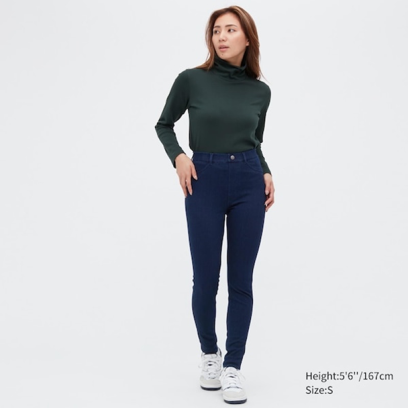 Uniqlo HEATTECH Ultra Stretch High-Rise Denim Leggings Bukse Dame Blå | 1574-DSKMJ