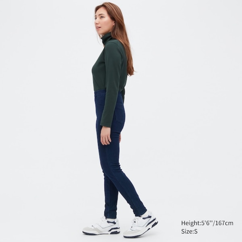 Uniqlo HEATTECH Ultra Stretch High-Rise Denim Leggings Bukse Dame Blå | 1574-DSKMJ