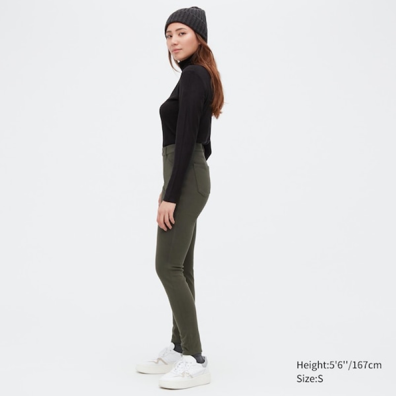 Uniqlo HEATTECH Ultra Stretch High-Rise Leggings Bukse Dame Olivengrønne | 6275-DJLRC