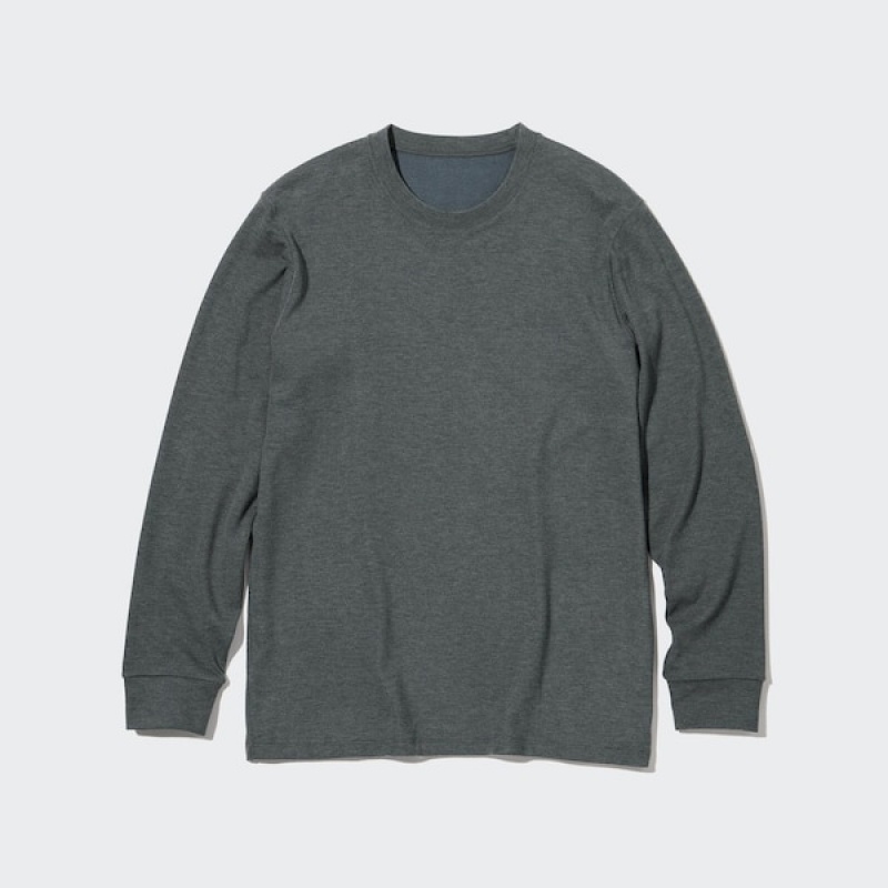 Uniqlo HEATTECH Ultra Warm Crew Neck Long-Sleeve T-skjorte Herre Mørke Grå | 7045-AJEMR