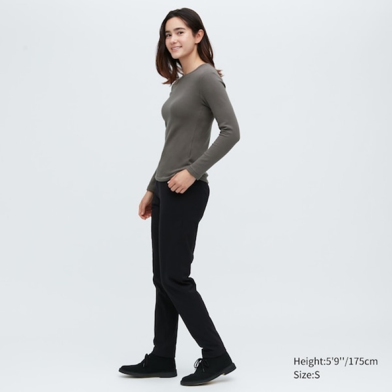 Uniqlo HEATTECH Ultra Warm Crew Neck Long-Sleeve T-skjorte Dame Grå | 8725-RUMWC