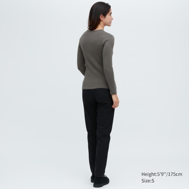 Uniqlo HEATTECH Ultra Warm Crew Neck Long-Sleeve T-skjorte Dame Grå | 8725-RUMWC