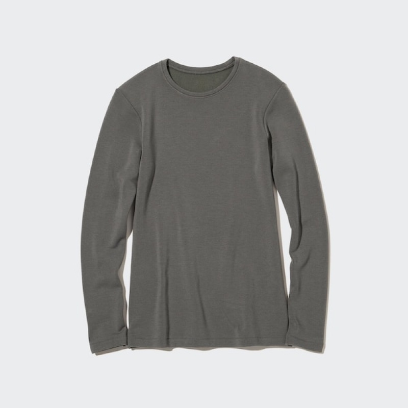 Uniqlo HEATTECH Ultra Warm Crew Neck Long-Sleeve T-skjorte Dame Grå | 8725-RUMWC