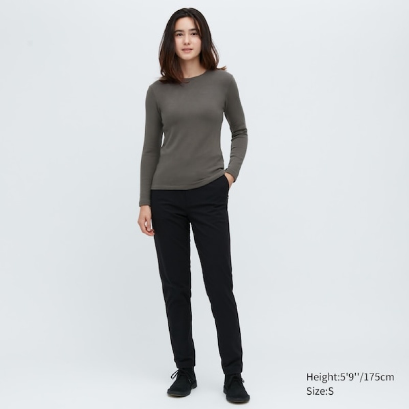 Uniqlo HEATTECH Ultra Warm Crew Neck Long-Sleeve T-skjorte Dame Grå | 8725-RUMWC