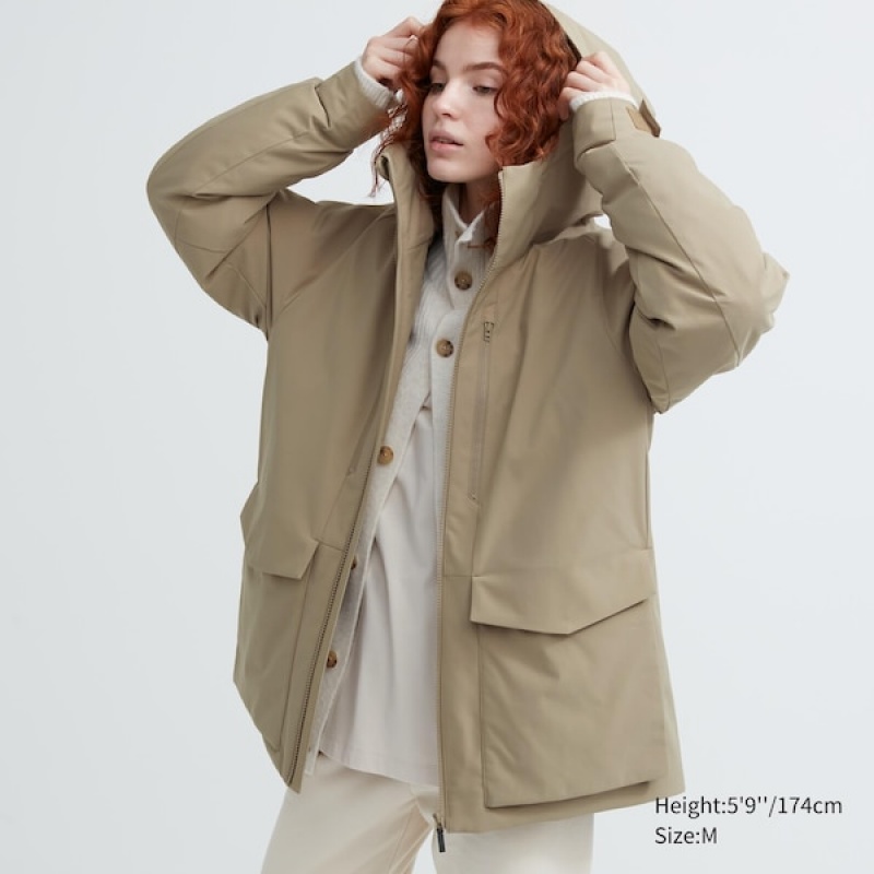 Uniqlo Hybrid Down Parka Dame Beige | 8260-MBNZE