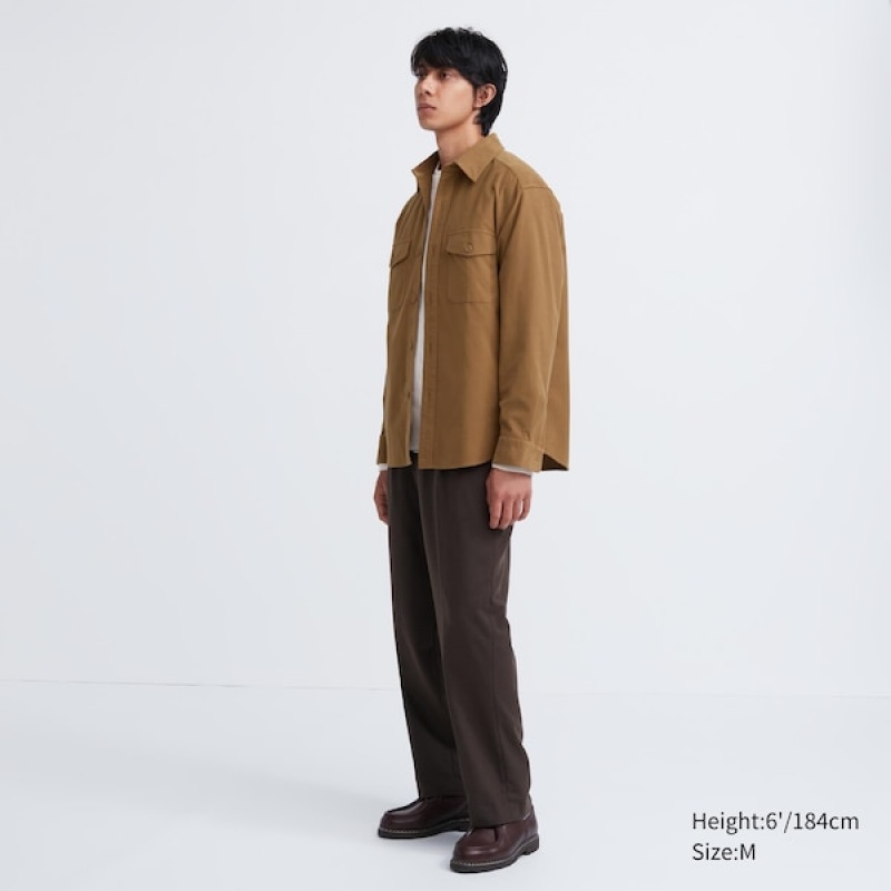 Uniqlo Jersey Utility Long-Sleeve Overskjorte Herre Brune | 2768-YIFNG