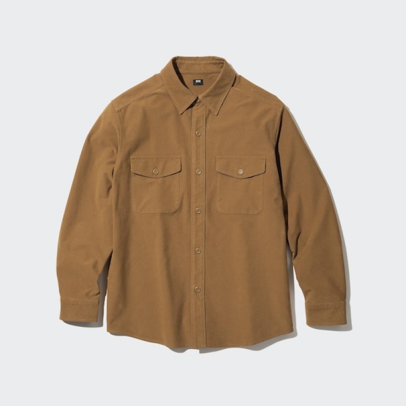 Uniqlo Jersey Utility Long-Sleeve Overskjorte Herre Brune | 2768-YIFNG