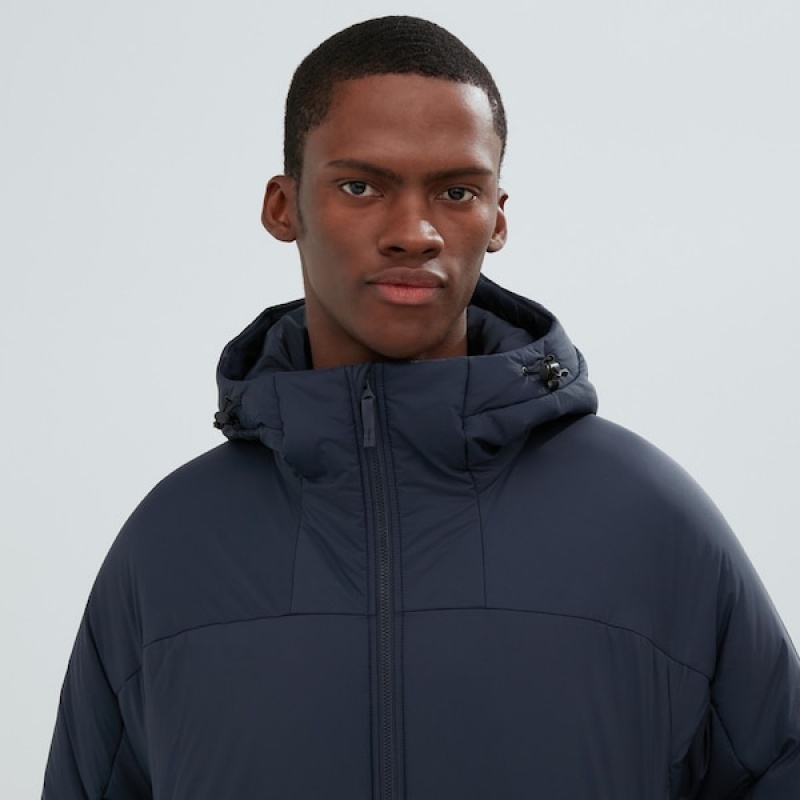 Uniqlo Light Warm Polstret Parka Herre Marineblå | ZMJXUW-596