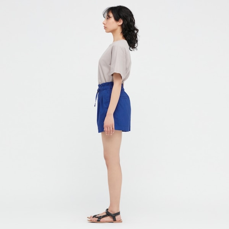 Uniqlo Linen-Bomull Shorts Dame Blå | 3948-TSMAY