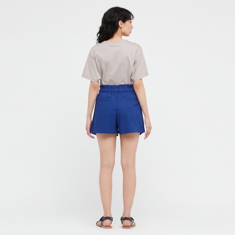 Uniqlo Linen-Bomull Shorts Dame Blå | 3948-TSMAY