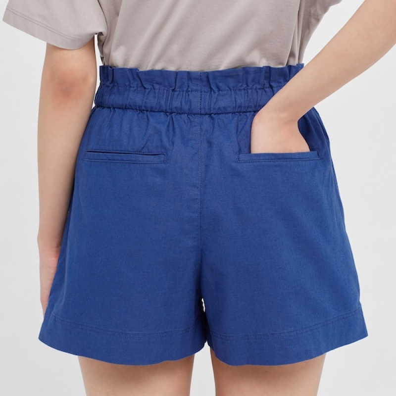 Uniqlo Linen-Bomull Shorts Dame Blå | 3948-TSMAY