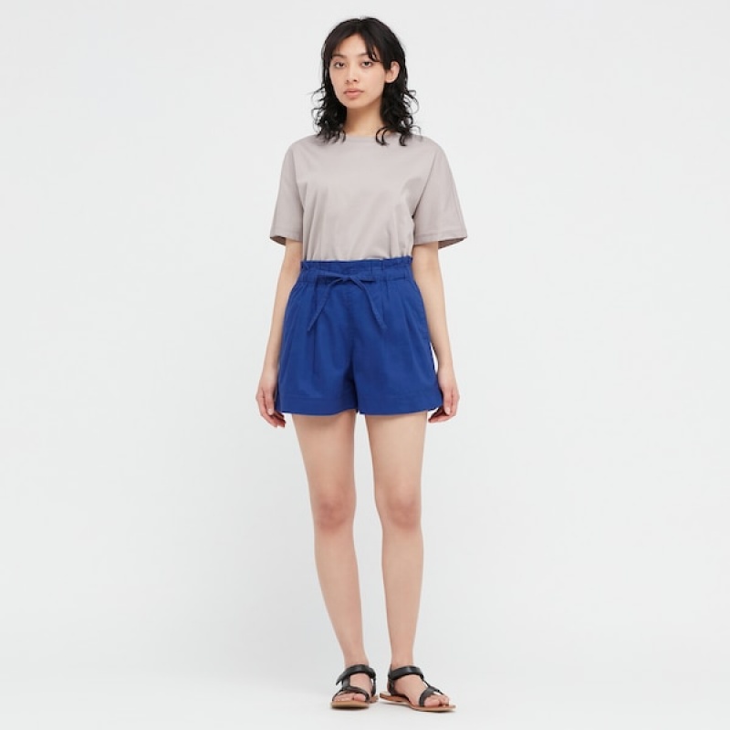 Uniqlo Linen-Bomull Shorts Dame Blå | 3948-TSMAY