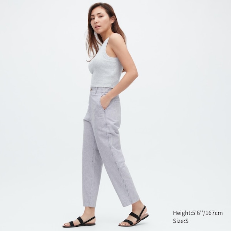 Uniqlo Linen Bomull Tapered Bukse Dame Blå | 1854-BDAYG