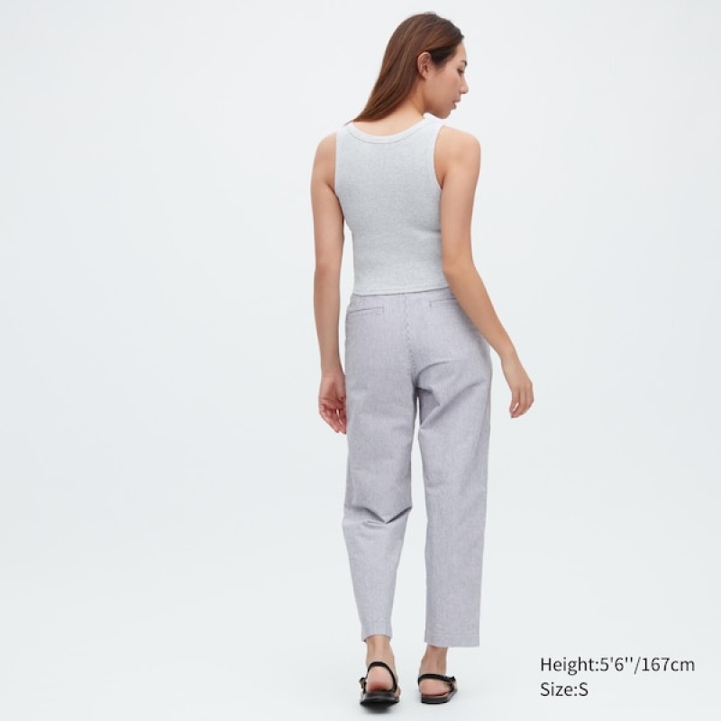 Uniqlo Linen Bomull Tapered Bukse Dame Blå | 1854-BDAYG