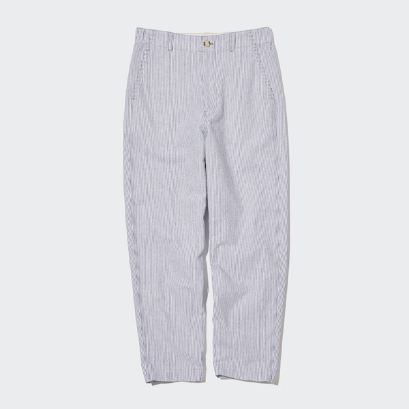 Uniqlo Linen Bomull Tapered Bukse Dame Blå | 1854-BDAYG