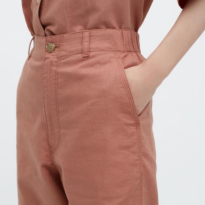 Uniqlo Linen Bomull Tapered Bukse Dame Brune | 1627-YXWPF