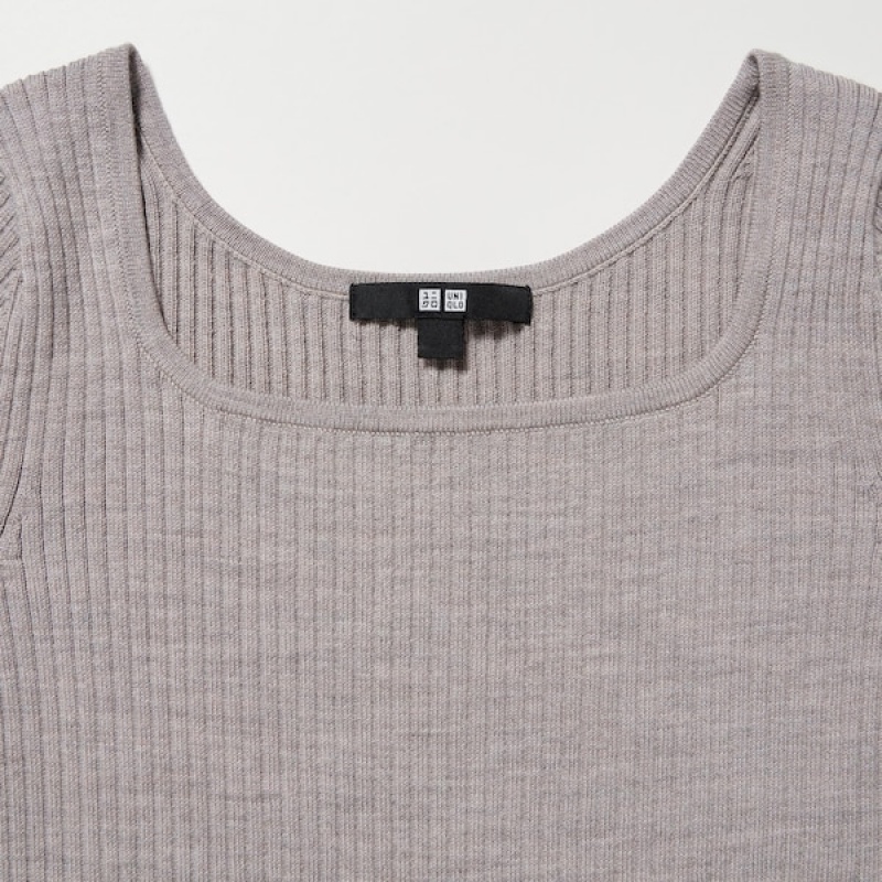 Uniqlo Merino Blend Fitted U Neck Long Sleeve Kjole Dame Grå | 3184-ZANFG