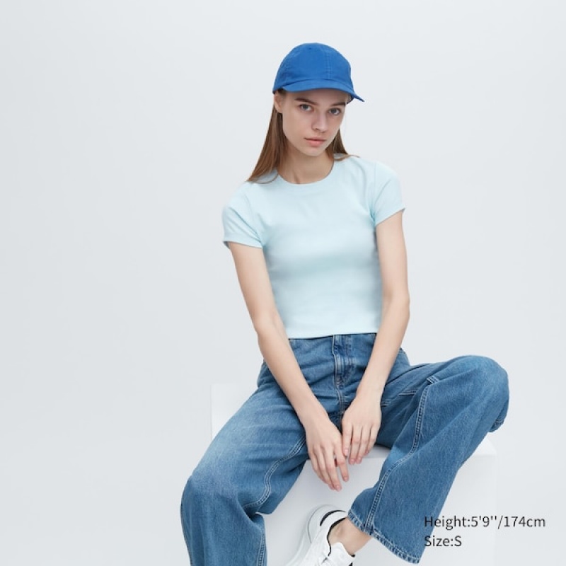 Uniqlo Mini Kort-Sleeve T-skjorte Dame Blå | 9207-UEHRB