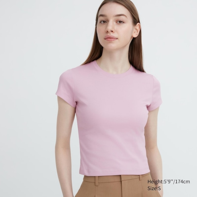 Uniqlo Mini Kort-Sleeve T-skjorte Dame Rosa | 1456-AOZKN