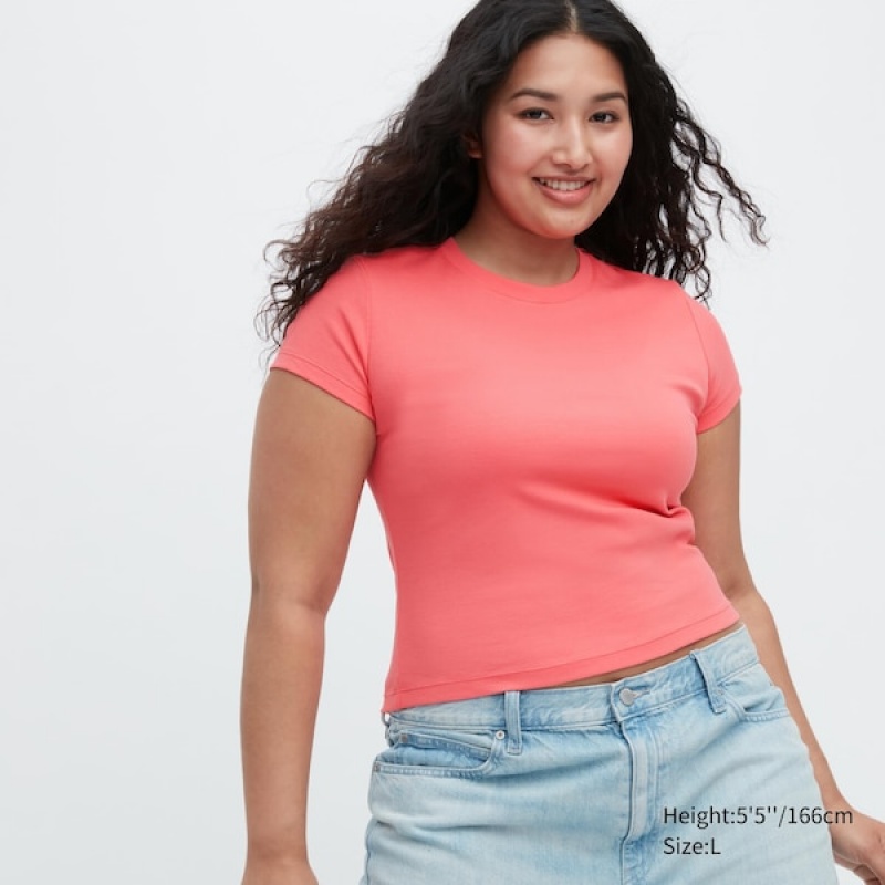 Uniqlo Mini Kort-Sleeve T-skjorte Dame Rosa | 6712-XMNOY