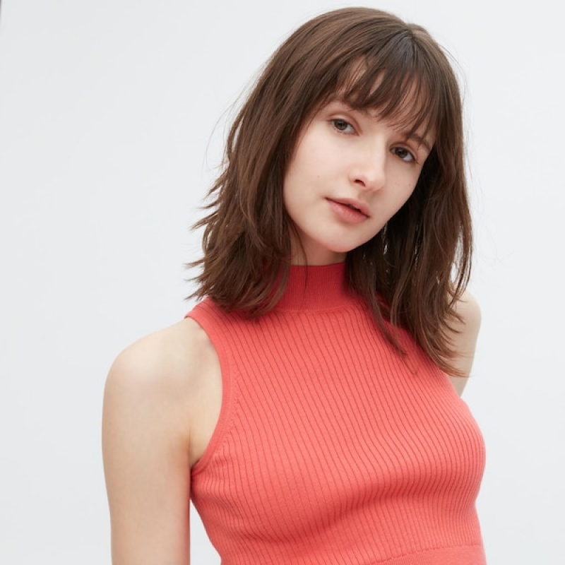 Uniqlo Mock Neck Ermeløse Cropped Gensere Dame Rosa | 5639-IEGFL